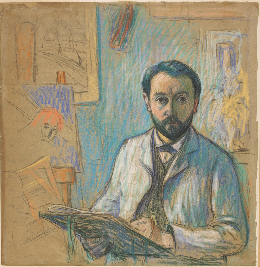 Emile Schuffenecker - Autoportrait dans l'atelier, en train de dessiner