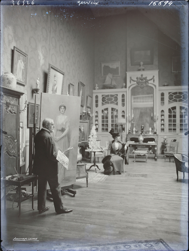 Henri Manuel - Le Peintre Gervex dans son atelier, avec un modèle, vers 1900