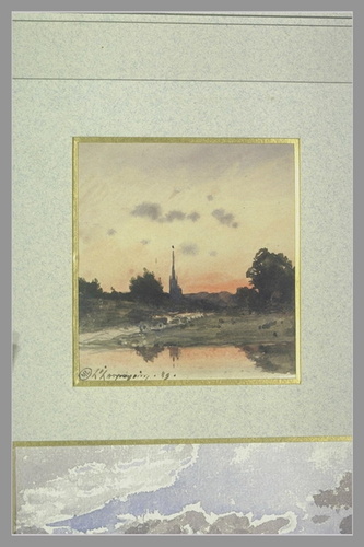 Paysage de rivière avec clocher