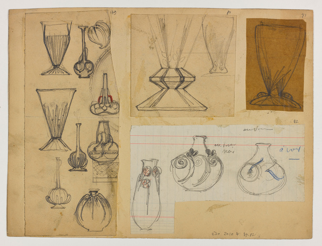 Lucien Bonvallet - Huit modèles de vases, ronds, à haut col, évasés et esquisse ...