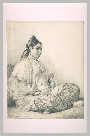 Femme algérienne, assise de trois quarts, les jambes croisées - Fernand Cormon