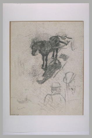 James Ensor - Cheval attelé, et deux têtes au chapeau melon
