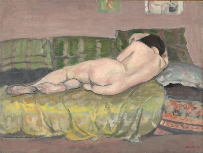 Albert André - Nu couché sur une soie jaune