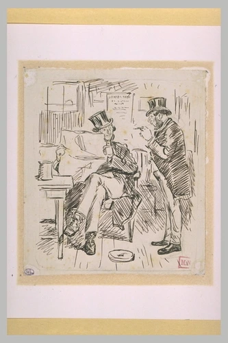George Busson du Maurier - Un homme lisant un journal conversant avec un autre h...