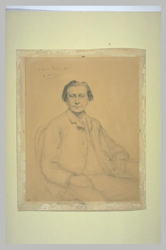 Alexis Axilette - Portrait de François Coppée, assis, près d'une table, la tête ...