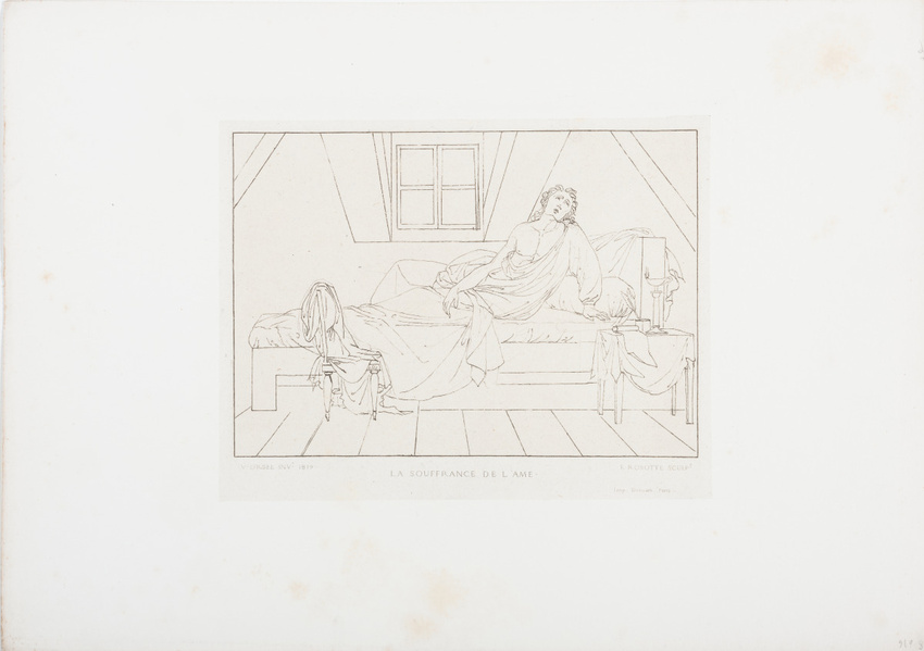 Victor - Jeune homme vêtu à l'antique sur un lit. Allégorie de la souffrance de ...