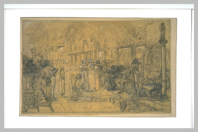 Luc Olivier Merson - Hommes et femmes chantant et jouant de la musique
