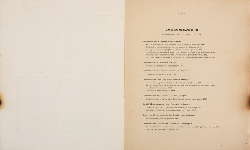 Louis Lumière - Notice sur les titres et travaux de Monsieur Louis Lumière