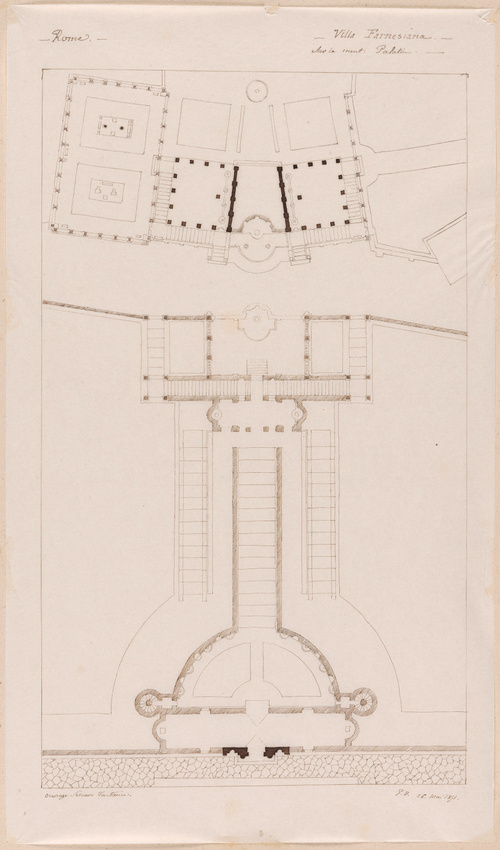Edouard Villain - Plan de la Villa Farnesiana, mont Palatin, Rome, d’après Perci...