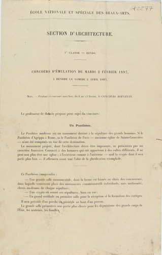 Julien Guadet - Texte de concours des Beaux-Arts, un panthéon