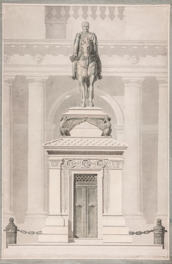 Concours pour le tombeau de Napoléon, statue équestre dans la cour d'honneur, vue de face - Victor Baltard