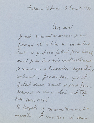 André Derain - Correspondance manuscrite : André Derain à Paul Guillaume