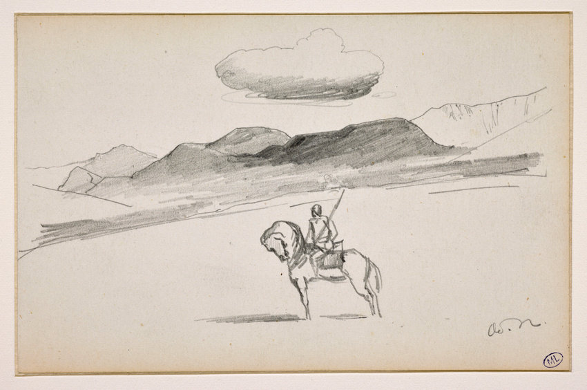 Odilon Redon - Cavalier dans un paysage de montagnes