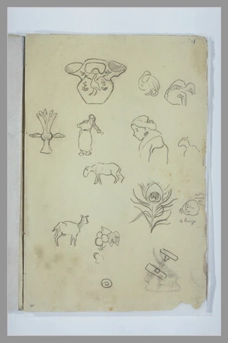 Paul Gauguin - Etudes d'une céramique, de bretonnes, de motifs décoratifs et de ...