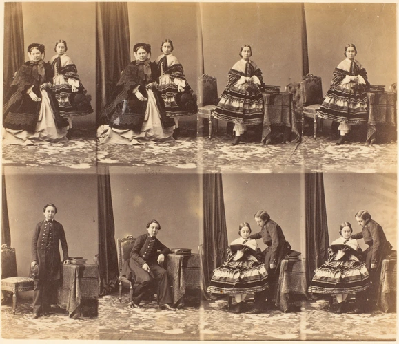 André Adolphe Eugène Disdéri - Mme Delbaille et ses enfants en huit poses, deux ...