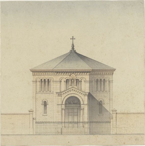 Alphonse Gosset - Façade principale d'un temple protestant