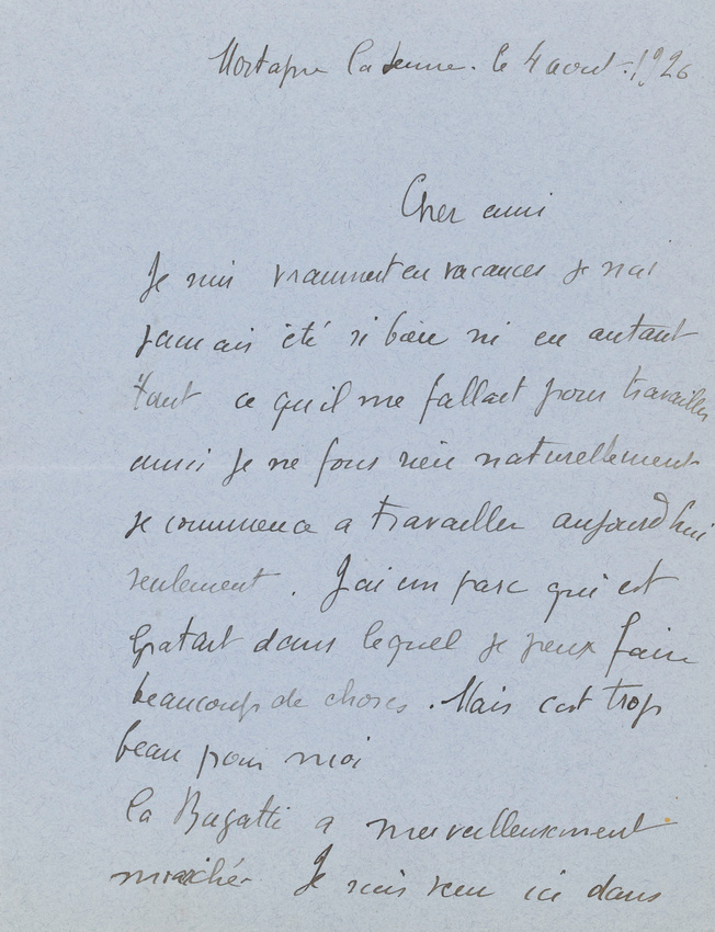 André Derain - Correspondance manuscrite : André Derain à Paul Guillaume