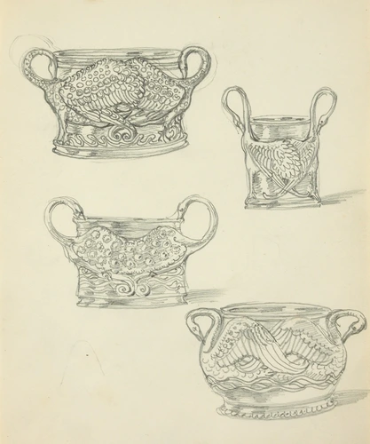 Eugène Grasset - Quatre vases à anses en forme de cygne