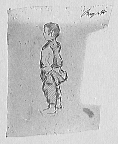 Anonyme - Photographie d'un dessin de Carlo Bugatti : petit garçon debout profil...