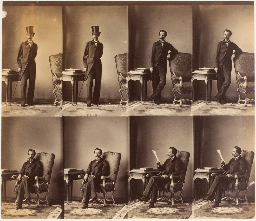 André Adolphe Eugène Disdéri - Prince Czewertynski en huit poses, quatre assis e...