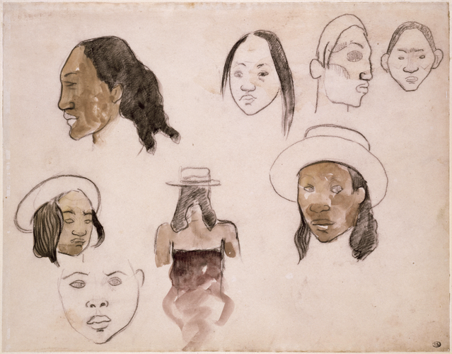 Paul Gauguin - Feuille de huit études de tahitiens