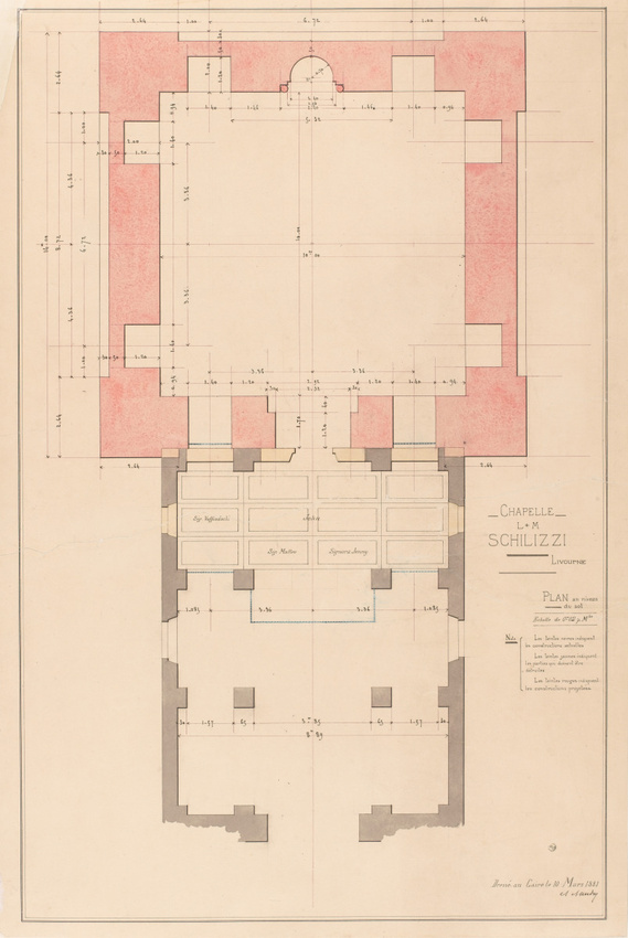Ambroise Baudry - Chapelle L. M. Schilizzi à Livourne (Italie), plan au niveau d...