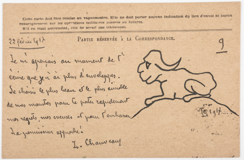 Léopold Chauveau - Carte postale de Léopold Chauveau à son épouse Renée