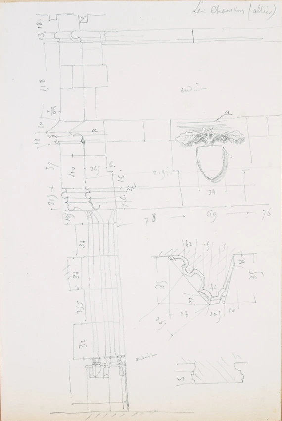 Elévation d'une cheminée en pierre et plan du socle de piédroit gauche - Victor Ruprich-Robert