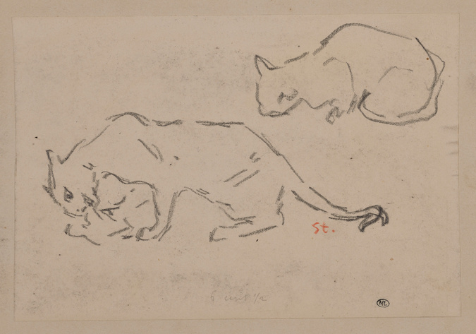 Théophile Alexandre Steinlen - Deux chats rampant vers la gauche