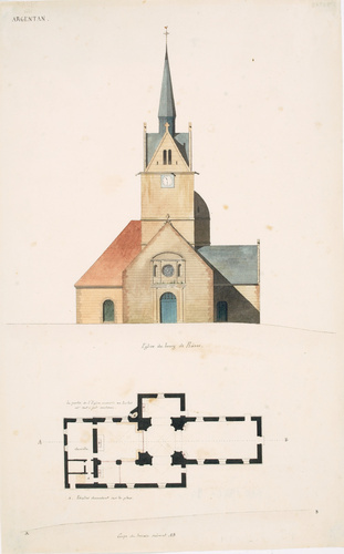 Victor Ruprich-Robert - Argentan, église du bourg de Rânes, plan et élévation de...