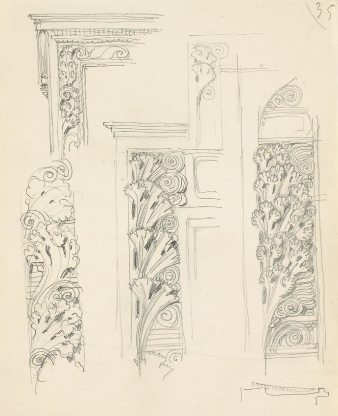 Eugène Grasset - Motif de feuilles pour un montant de porte en bois