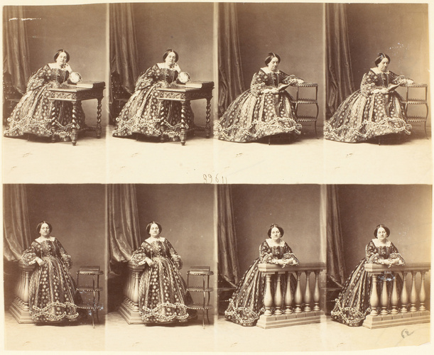 André Adolphe Eugène Disdéri - Mme Gellée en huit poses, quatre assise, une en p...