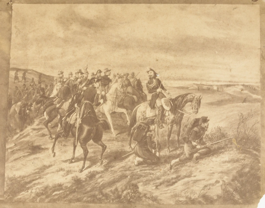 Peinture représentant une bataille (Napoléon III sur le champ de bataille ?) - André Adolphe Eugène Disdéri