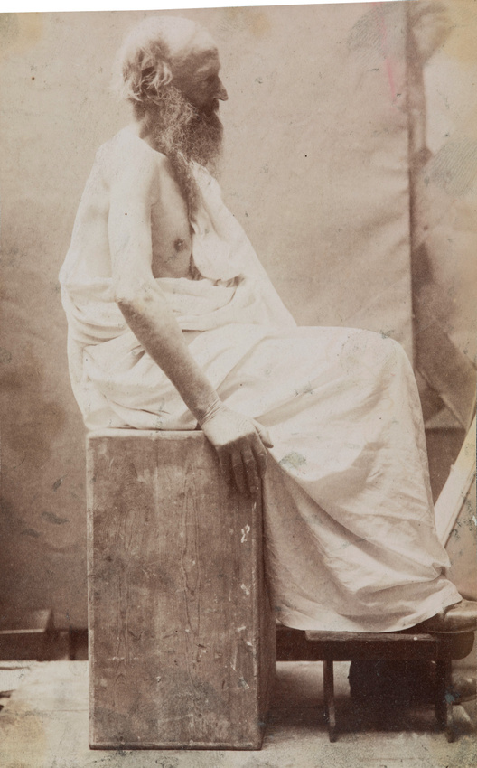 Jacques Lalaing de - Modèle masculin (vieil homme) vêtu d'un drap blanc, assis, ...