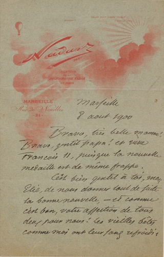 Nadar - Lettre de Félix Nadar, sans doute adressée à Elie Faure