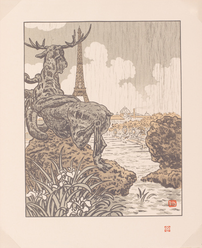 Henri Rivière - Derrière l'élan de Fremiet (Trocadéro)