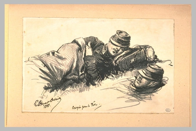 Edouard Detaille - Deux soldats endormis couchés, la tête vers la droite