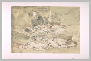 Eugène Boudin - Homme derrière un étal à poissons