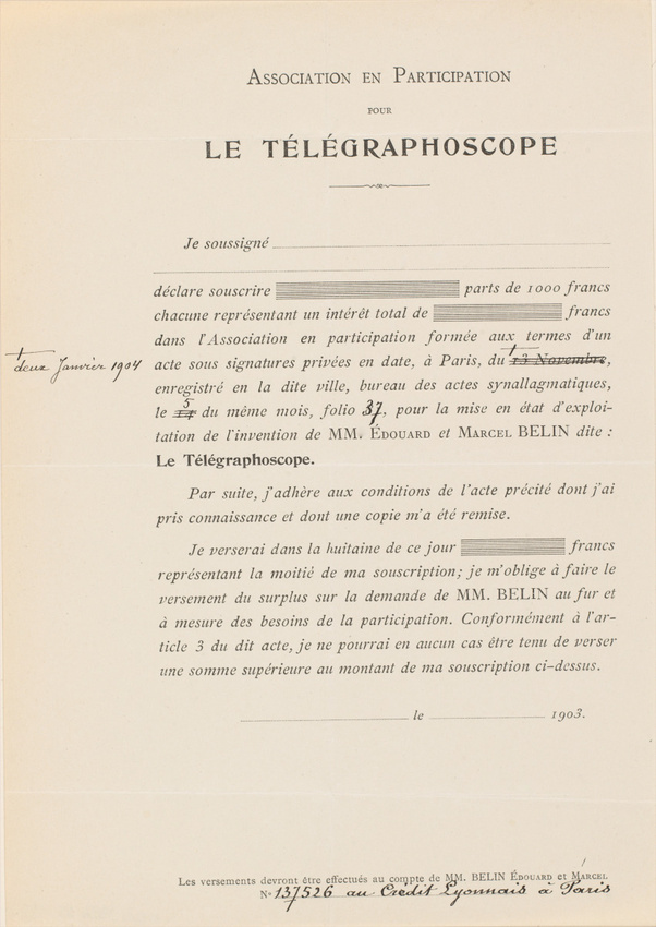 Anonyme - Déclaration de souscription au Télégraphoscope