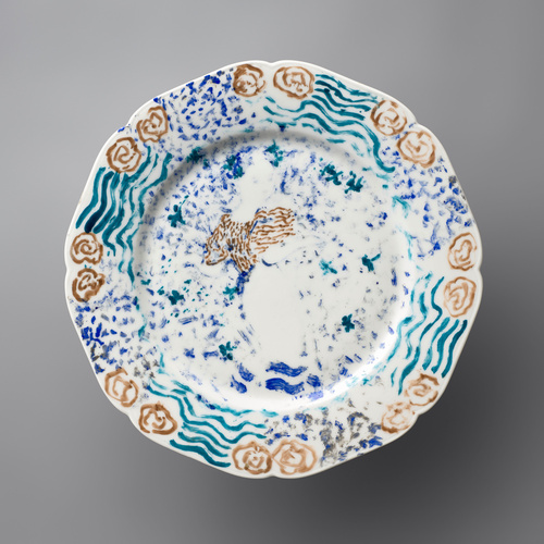 Edouard Vuillard - Assiette plate : Femme au corsage à rayures orange