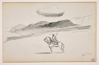 Odilon Redon - Cavalier dans un paysage de montagnes