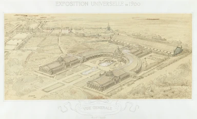 dessin, Jean-Camille Formigé, Projet pour l'Exposition universelle de 1900, vue générale sur le Champ-de-Mars, en 1894