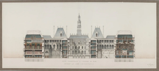 Victor Baltard - Concours de l'Hôtel de Ville de Paris, élévation de la façade