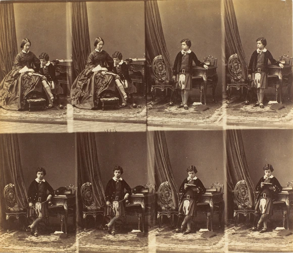 André Adolphe Eugène Disdéri - Lady Elgin et son fils Bruce en huit poses, deux ...