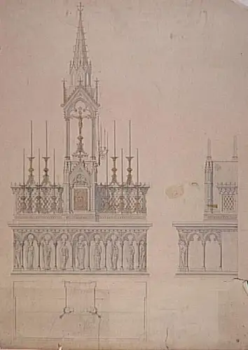 Juste Lisch - Chapelle du Sacré Coeur, plan et élévation de l'autel