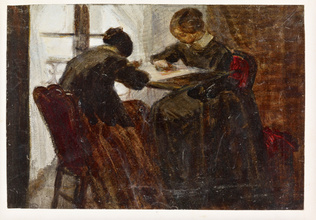 Henri Fantin-Latour - Deux femmes assises de chaque côté d'un métier à broder