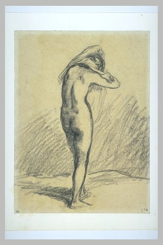 Jean-François Millet - Femme nue, debout et vue de dos, mettant sa chemise