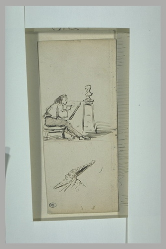 Emile Ulm - Un peintre dessinant un buste sculpté et une tête de magicien
