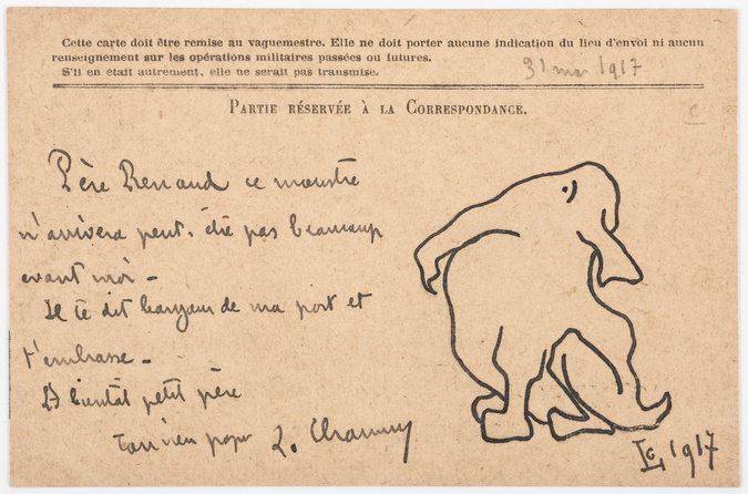 Léopold Chauveau - Carte postale de Léopold Chauveau à son fils Renaud