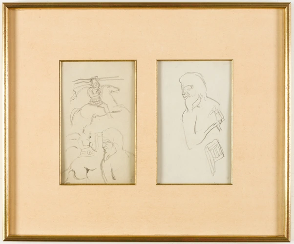 Pierre Bonnard - Deux études de cavalier et profil d'homme barbu (satyre ?)